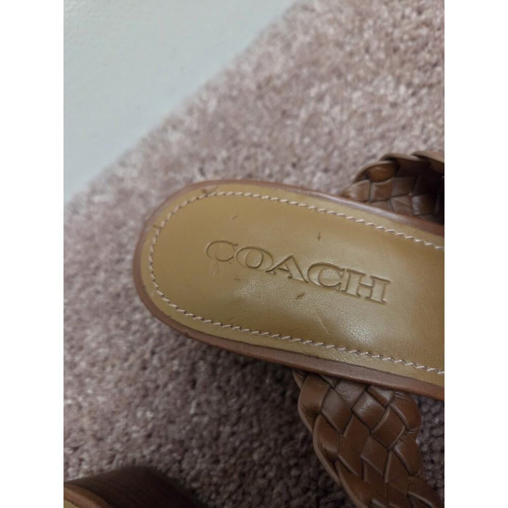 Coach Mia Soft Vegan Leather Woven Ankle Strap Brown Low Heel Sandals, Size 8.5 - Picture 4 of 8